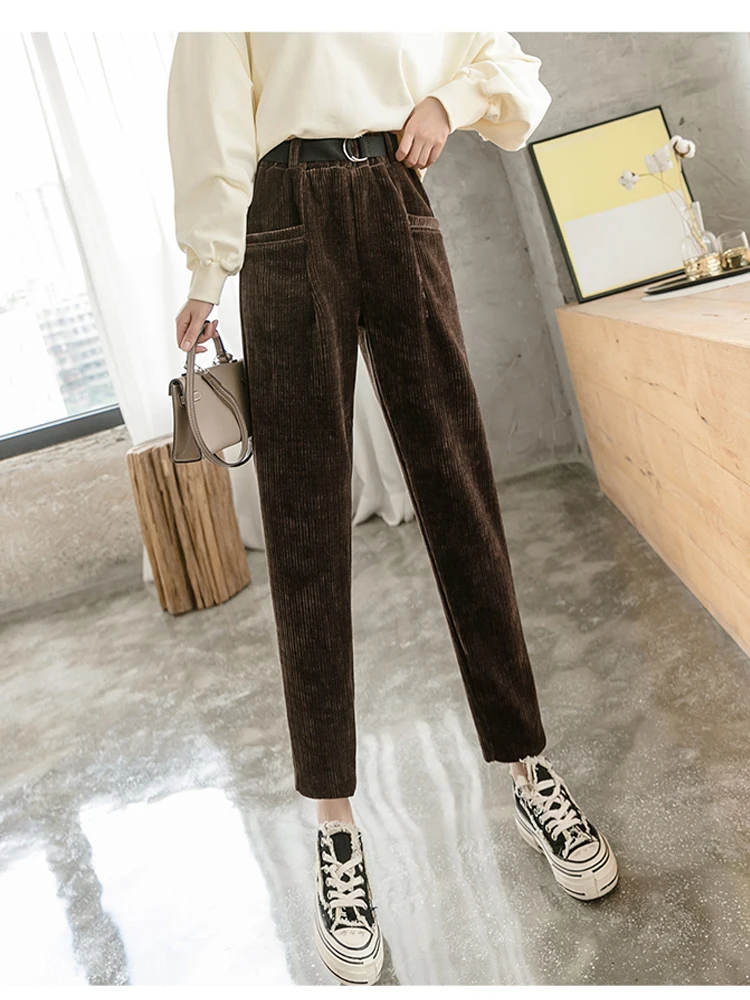 

Winter Womens Size Harem Thick Corduroy Trousers High Waist Korean Girls Ankle Length Loose Pants