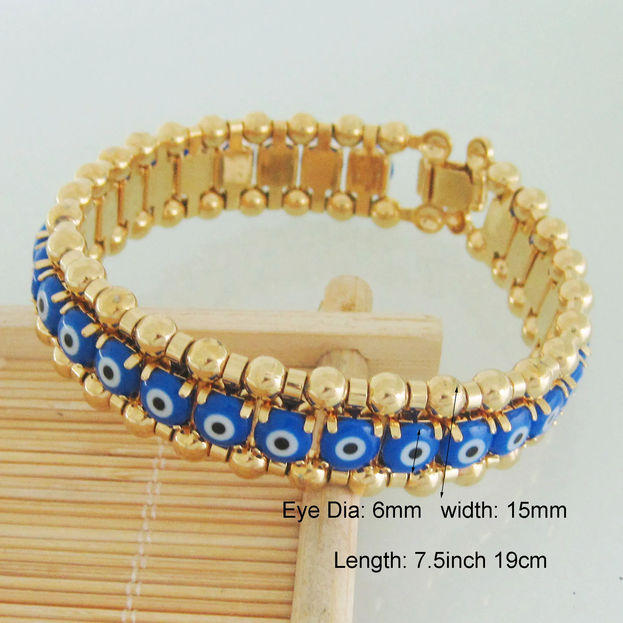 Браслет Foromance/8 2 дюйма из желтого золота с покрытием латуни от сглаза голубым