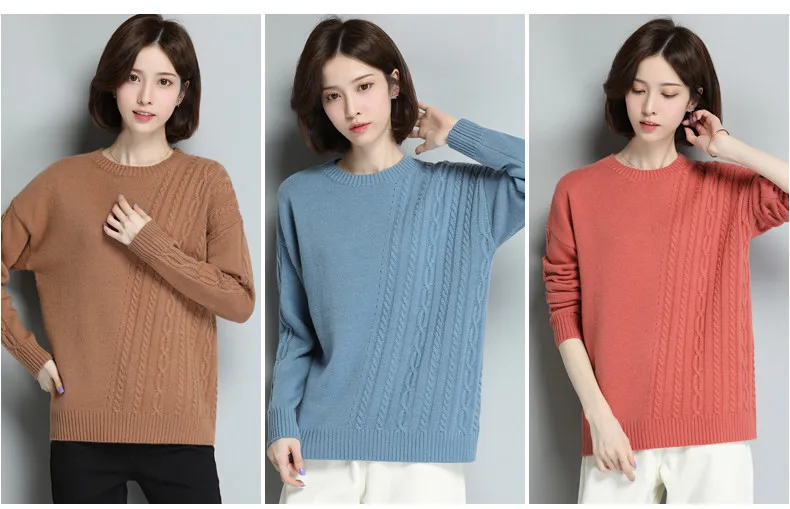 XJXKS Round neck long sleeve women sweater autumn winter new large size comfortable cashmere knitted sweater women pullover