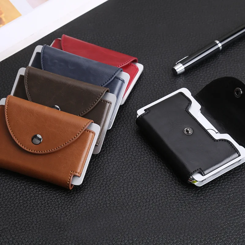 2019 New PU Leather Business Name Card Case Holder Men Carzy Horse/ Grid ID Credit Metal RFID | Багаж и сумки