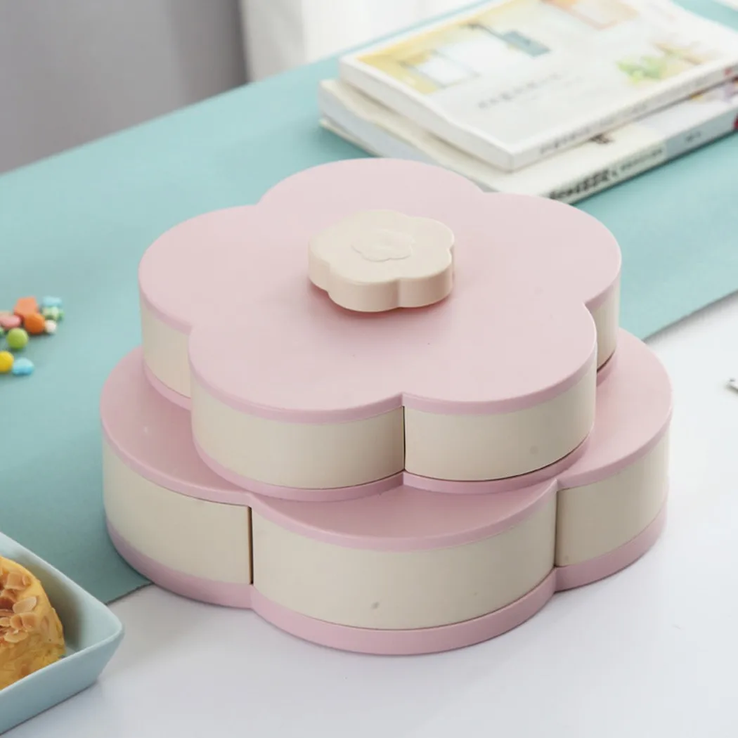 

Petal-Shape Rotating Candy Box Snack Candy Fruit Plate Food Storage Organizer Food Storage Case Two-deck Dried Fruit Storage Box