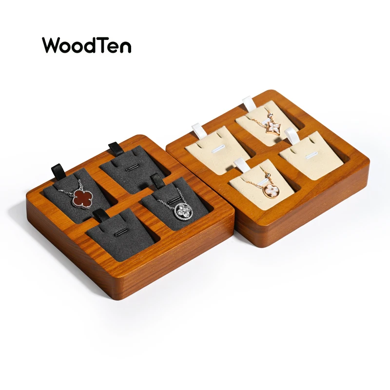 

WoodTen Premium Newly Square Wooden Jewelry Display Tray 10*10*2cm for Ring Pendant Bangle Organizer Ornament Customized