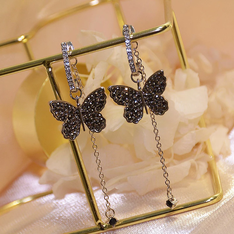 

Vintage Exquisite 14k Real Gold Jewelry Butterfly Shape Earring for Women Luxury AAA Zircon Stud S925 Silver Needle INS Hot Gift