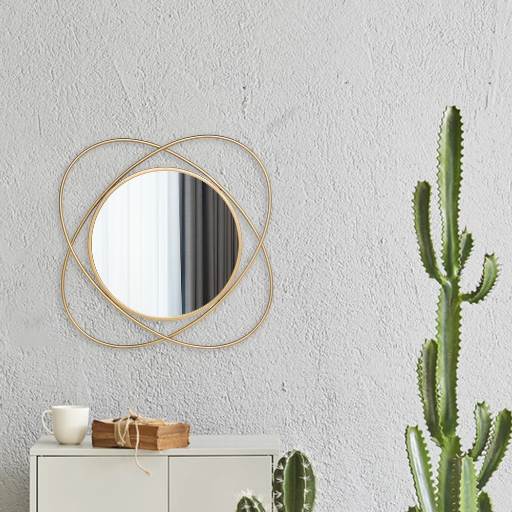 

Artisasset Iron Wall Decorative Mirror High-Quality Lace Round Flat Mirror for Bathroom Vanity Living Room Entryway Golden[US-W]