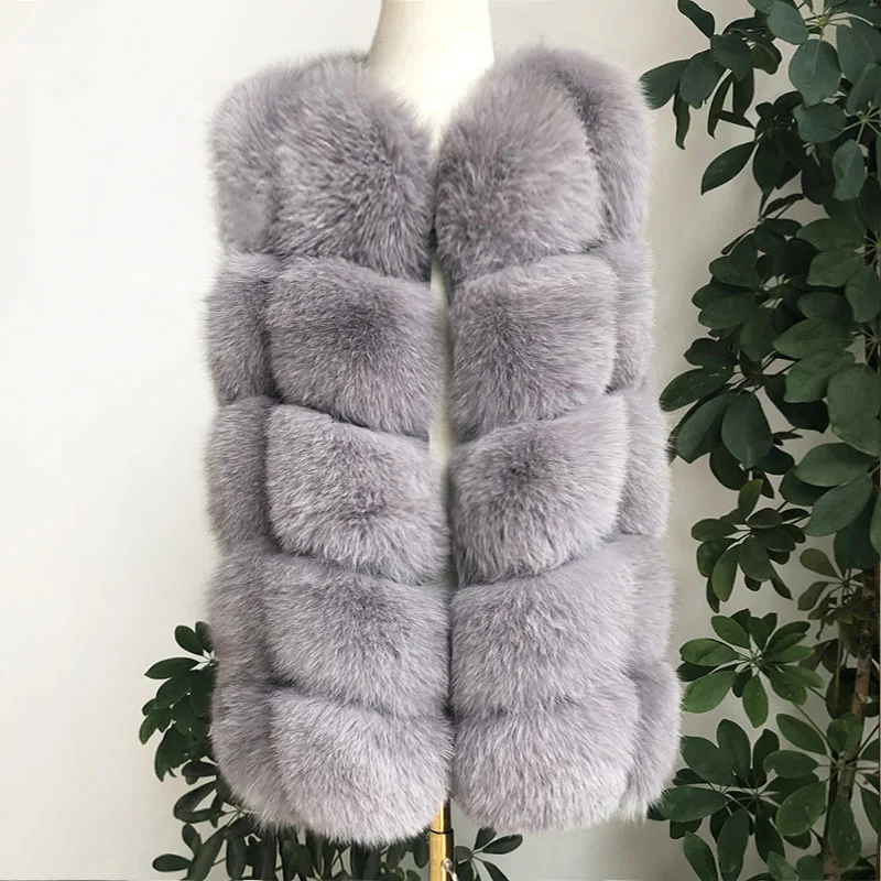 Light gray Женский жилет из натурального Лисьего меха высокого качества натуральный мех модное меховое пальто куртка жилет пальто из натуральной кожи - Цвет: Light gray