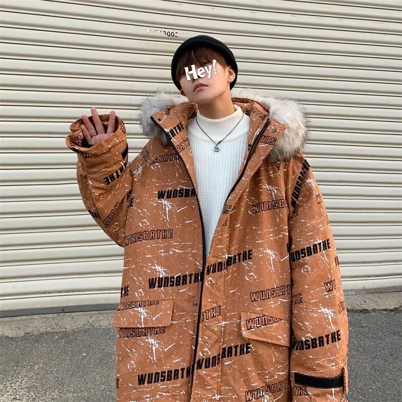 Мужская куртка-пуховик оверсайз с буквенным принтом зимняя модная трендовая