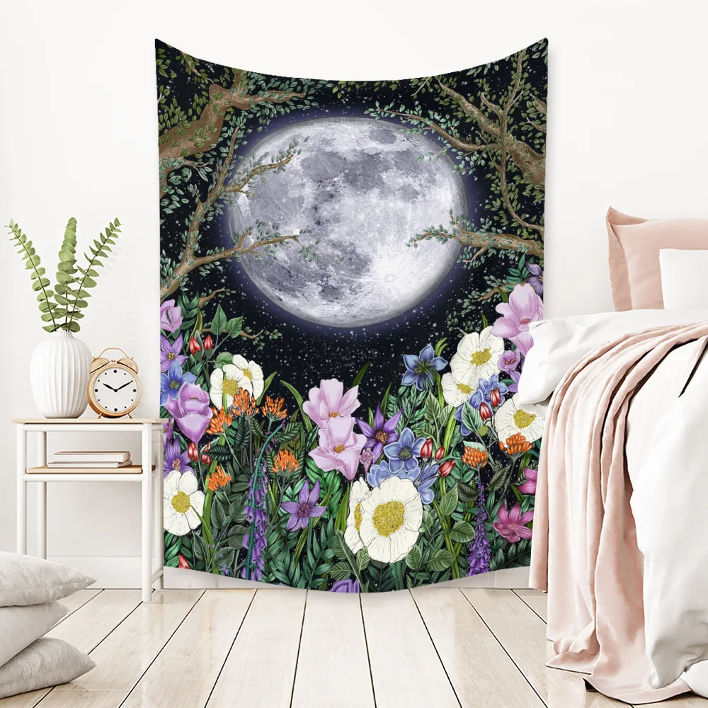 

Psychedelic Moon Starry Tapestry Flower Wall Hanging Living Room Sky Carpet Dorm Tapestries Art Home Decoration Accessories