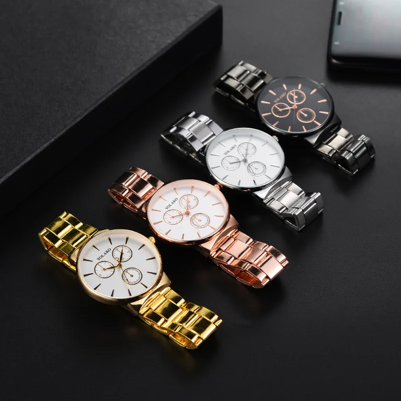 

New Simple Ultra-thin Men's Wrist Watch Business Gold Stainless Steel Strap Three Eyes Men's Quartz Watch Casual Watch For Men