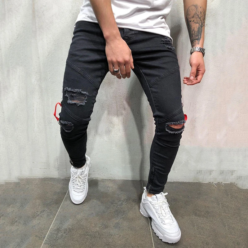 

2021 Fashion Streetwear Men Jeans Vintage Destroyed Ripped Jeans Broken Pants Homme Hip Hop Men Streetwear Hole Trousers