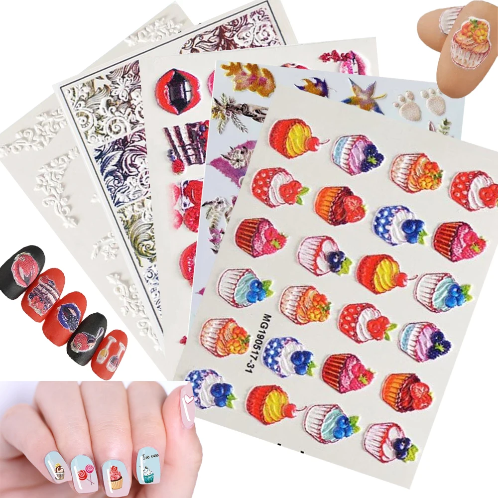

6D Acrylic Engraved Nail Sticker Winter Mixcolor Cream Snow Desgin Water Decals Empaistic Nail Water Slide Decals DIY Nail Art