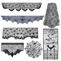 black lace tablecloth fireplace mantle scarf cover for halloween home decor spiderweb table cover curtain halloween decoration
