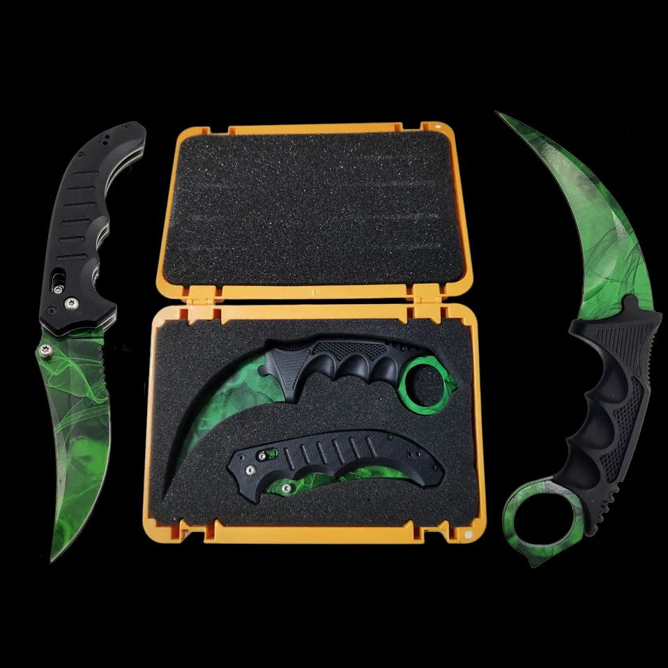 Green Set Дропшиппинг Тактический CSGO настоящий Складной флип-нож выцветает цвета лезвие Galaxy тактические выцветающие ножи для выживания набор - Цвет: Green Set
