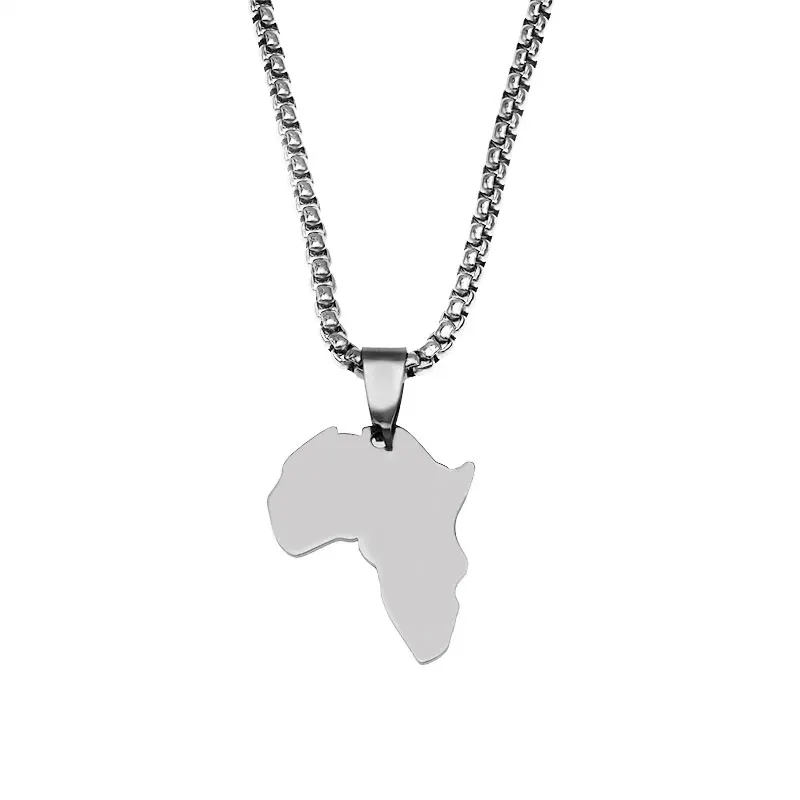 

Africa Map Pendant Necklace for Men and Women Korean Fashion Punk Palestine Stainless Steel Long Neck Chain Jewelry Accessories