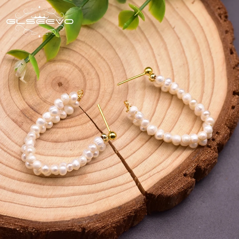 Дизайнерские двухслойные висячие серьги GLSEEVO с пресноводным белым жемчугом