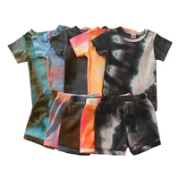 baby summer tie dyed clothing toddler boys girls knitted short sleeve button t shirt topselastic waist shorts outfits