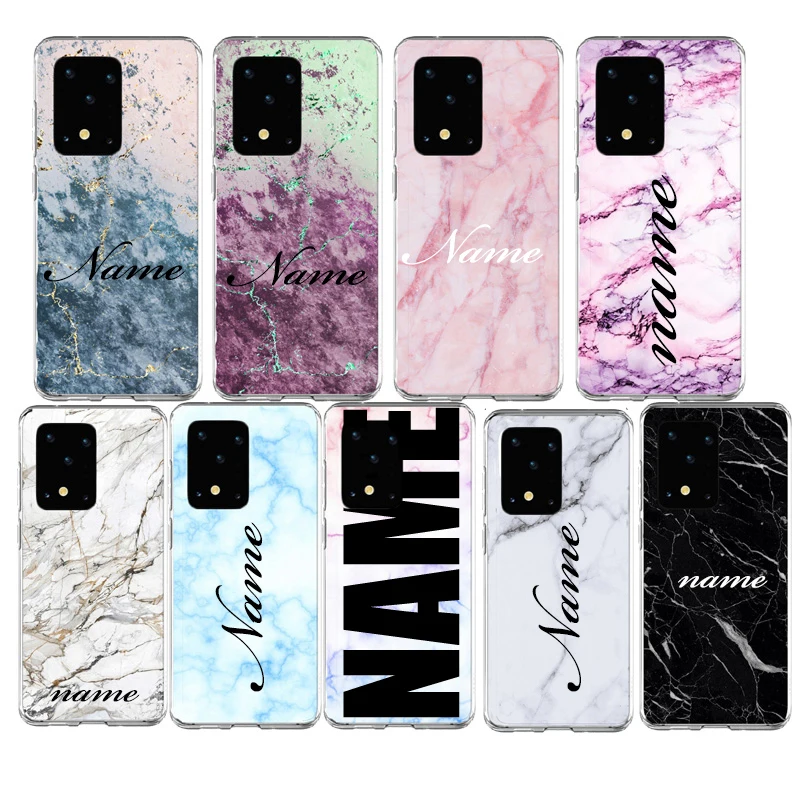 

Customized Marble Name Text DIY Soft TPU Case Cover For Samsung Galaxy A71 Note 20 10 S21 S7 S8 S9 S10 S20 FE Plus Ultra Lite
