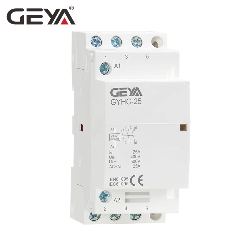 3P 25A 3NO AUTO GEYA 3P 16A 20A 25A 3NO AC контактор для дома на din-рейку Тип катушки AC220V автоматический - Цвет: 3P 25A 3NO AUTO