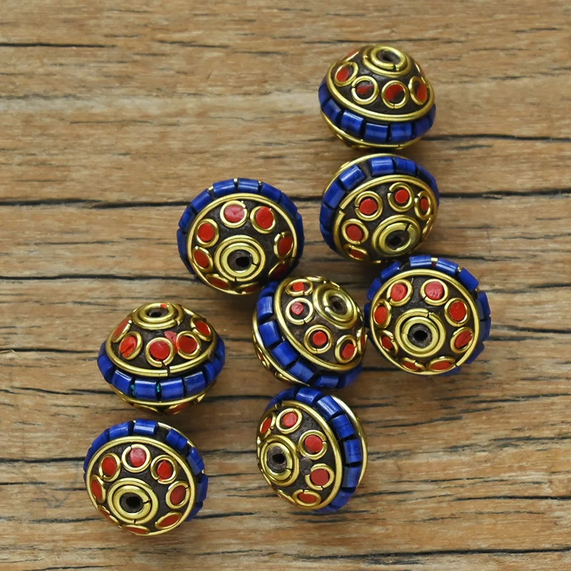 Ручная работа: Непальская тибетская латунная ремесленная летающая тарелка бусы для изготовления подвески ювелирных изделий DIY аксессуары глина вкладка красочный.