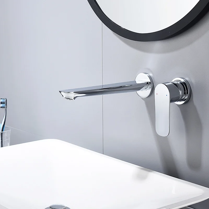 

Dark installed full copper basin faucet into wall household cold and hot simple basin basin washbasin faucet