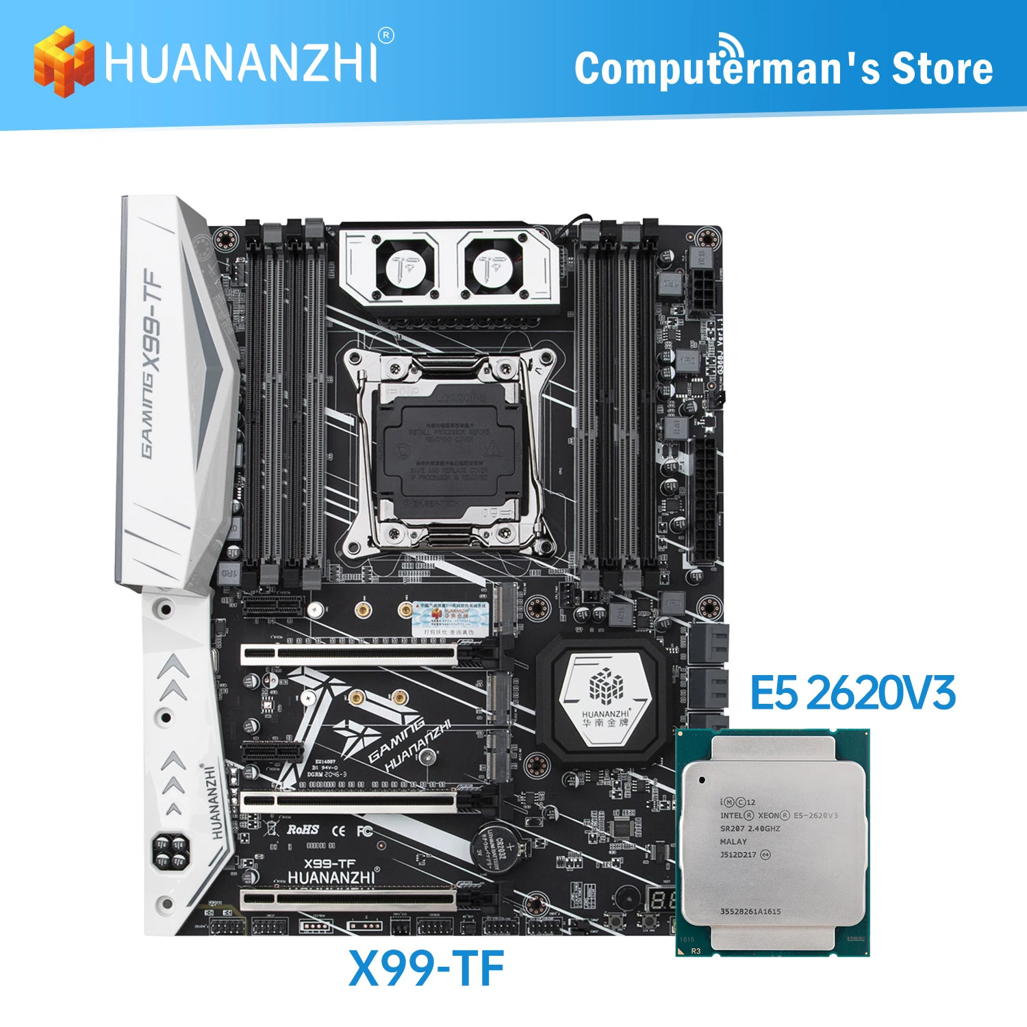 HUANANZHI-kit combinado de placa base X99 TF, Intel XEON E5 2620 V3, compatible con DDR3, DDR4, RECC, memoria de NON-ECC, M.2, NVME, USB3.0, ATX