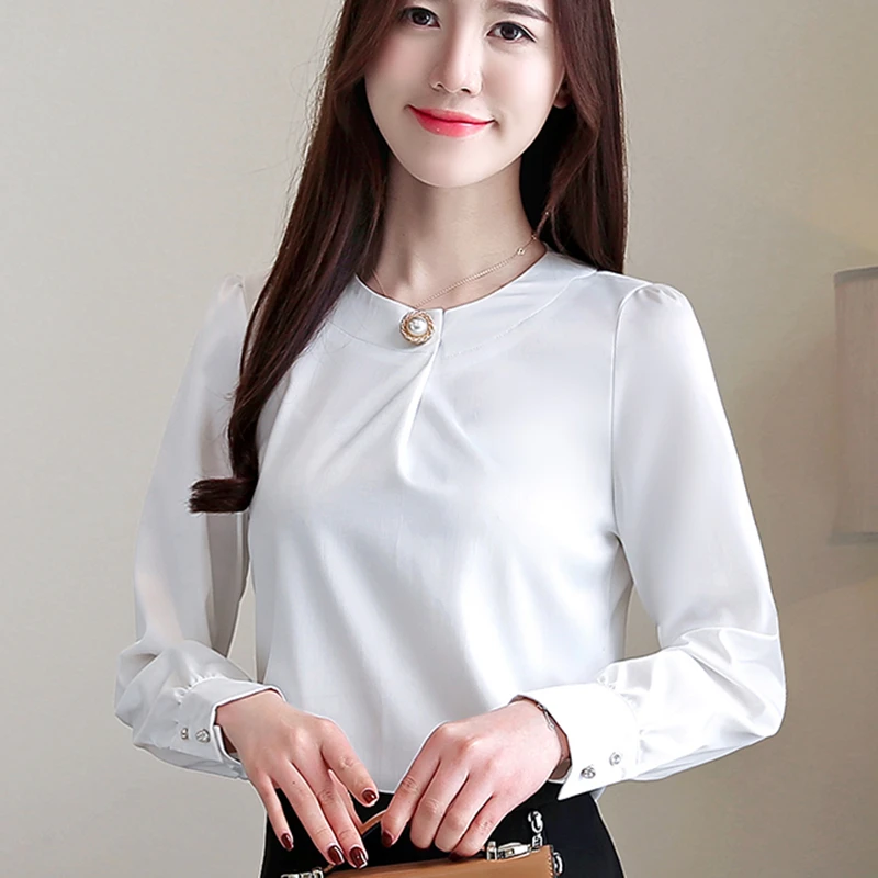 Корейская мода женские шелковые блузки рубашка Элегантная Женская атласная