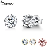 bamoer authentic 925 sterling silver classic clear cubic zircon small stud earrings for women sterling silver jewelry sce499