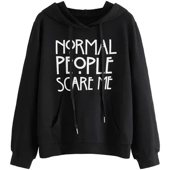 Letter Hoodie Normal People Scare Me Hoodies Simple Design Hoodies Women Street Wear Long-sleeve Pullover Hoodie Autumn Moletom 1