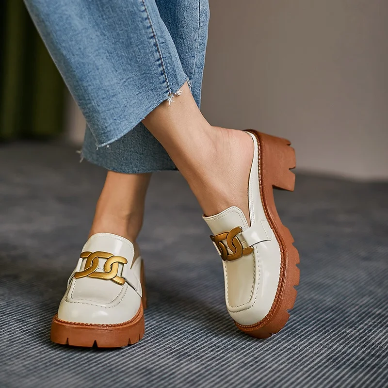

high quality thick high heels genuine leather pumps woman spring summer casual dress shoes female slingbacks office lady shoes