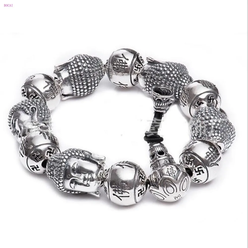 Браслет BOCAI Buddha S999 из чистого серебра мужской тайский серебряный браслет с