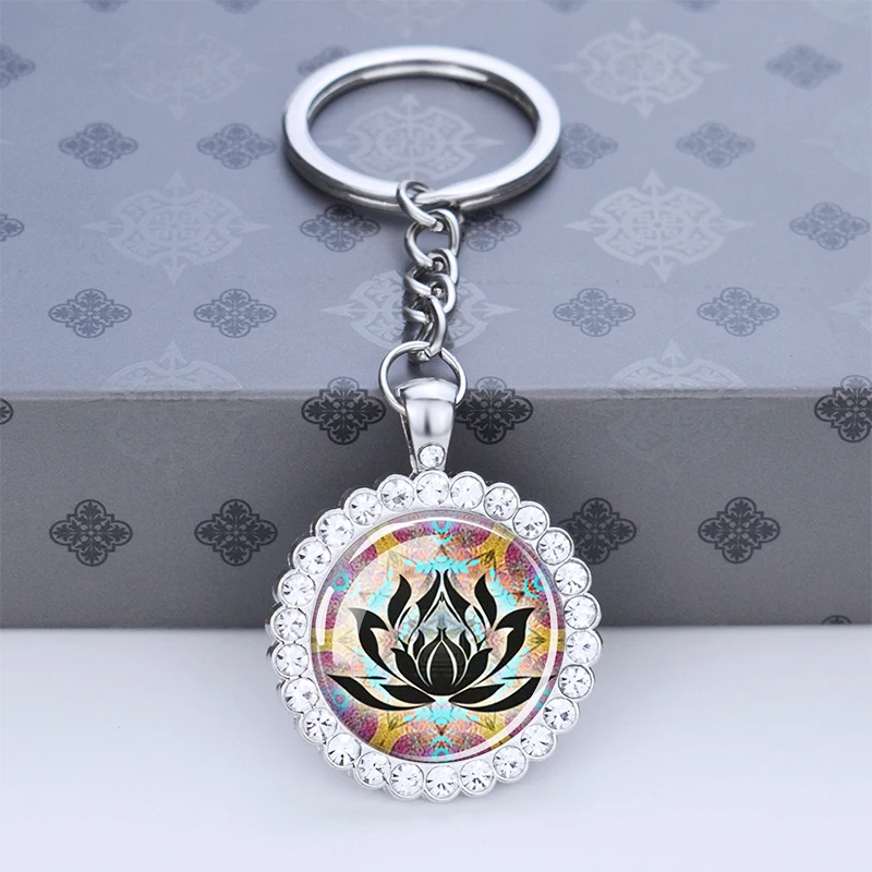 Брелок с мандалой подвеска стразы религиозный 7 шаркра стеклянный кабошон брелок
