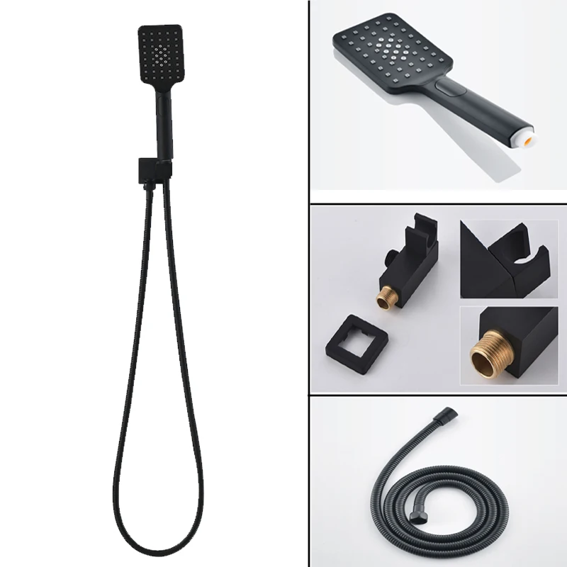 3 режима черный комплект для ручного душа с вращающимся держателем душевой шланг