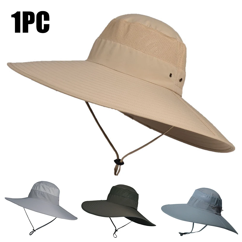 

Camping Adjustable With Chin Strap Fishing Cycling Wide Brim Summer Seaside Outdoor Sports Casual Sun Hat UV Protection Hiking