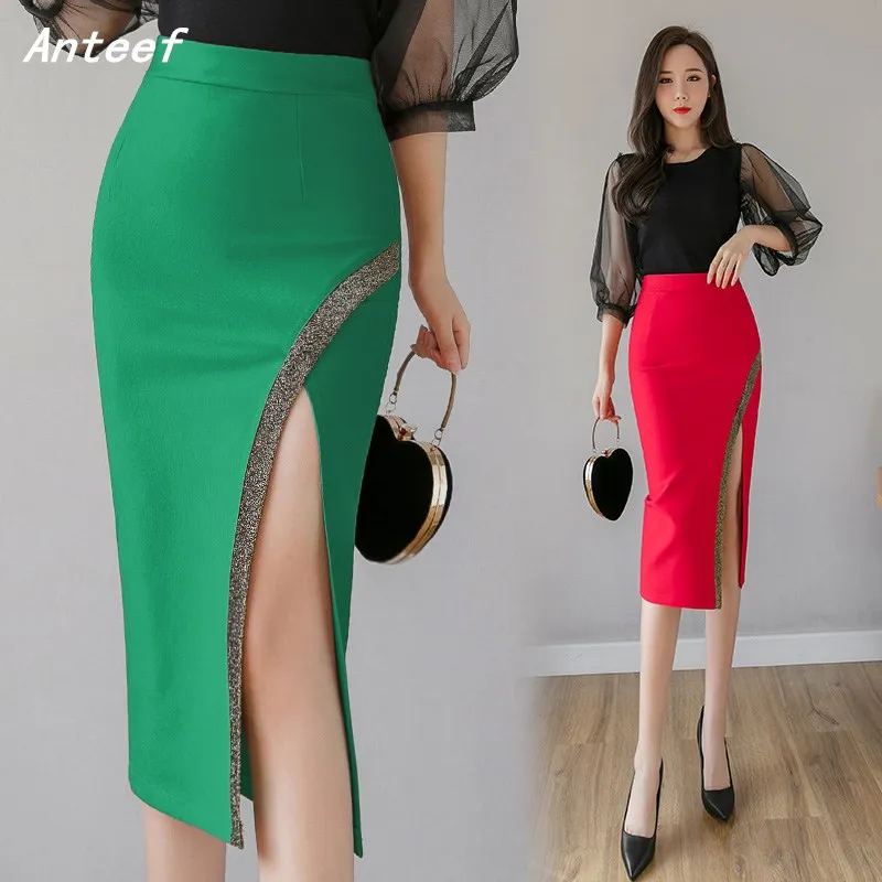 Сексуальные женские Облегающие юбки с разрезом размера плюс 2020 одежда высокой