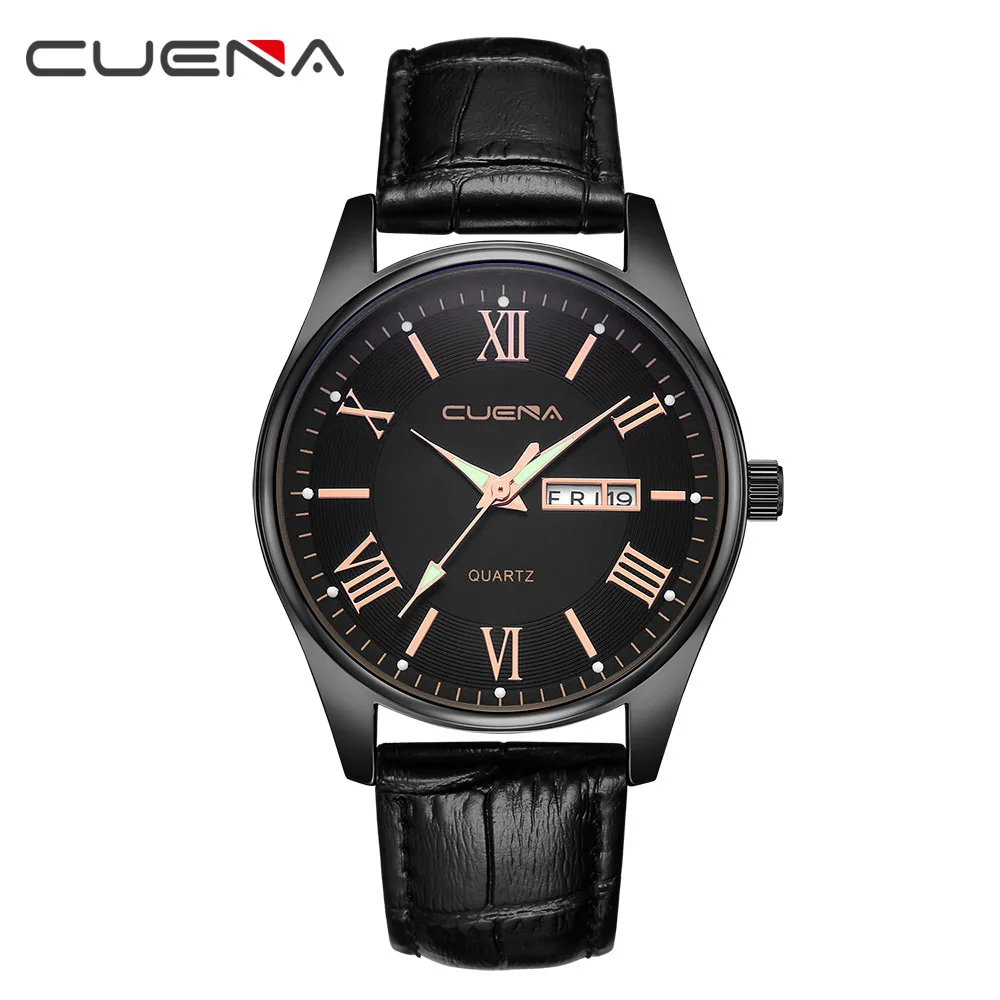 CUENA, мужские кожаные часы, кварцевые часы, модные, простой дизайн, для мужчин, 30 м, водонепроницаемые, простые, с календарем, часы, relogio masculino