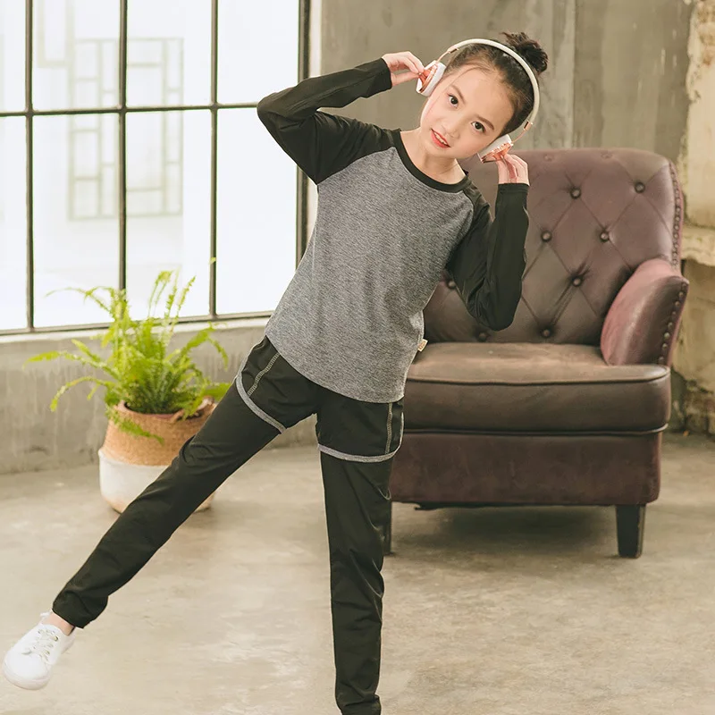 Спортивная одежда для девочек термобелье детская спортивная футболка топы Штаны