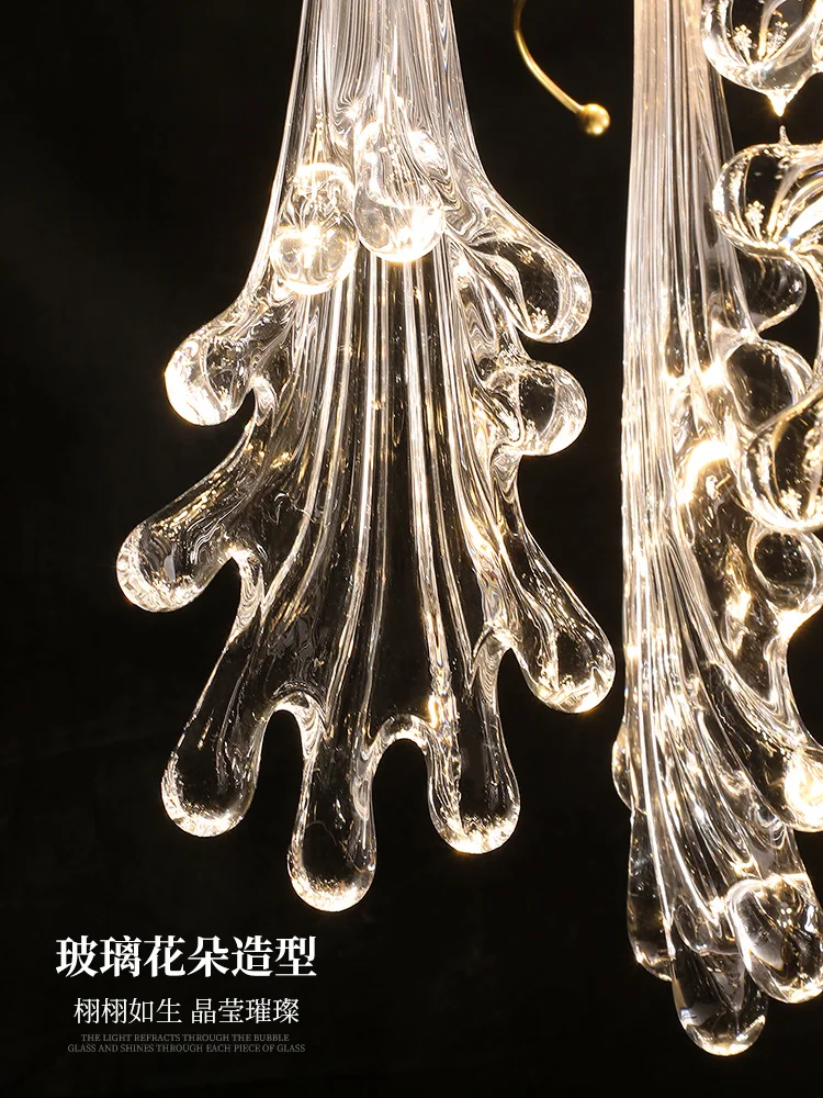 売る ライトの高級ガラスロングシャンデリアポスト近代的なミニマリストのヴィラデュプレックススパイラル階段シャンデリアレストラン照明