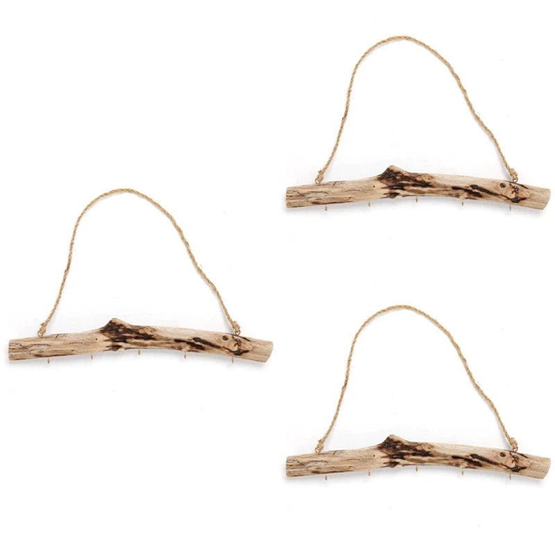 

3Pcs Vintage Driftwood Storage Hanging Rack Key Jewelry Door Hook Household Wall Holder Rack Crafts