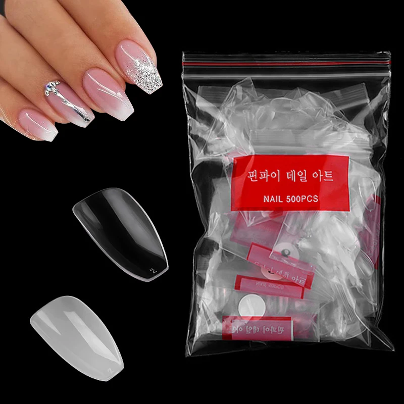 500 шт./пакет короткие накладные ногти полное покрытие гробные акриловые для
