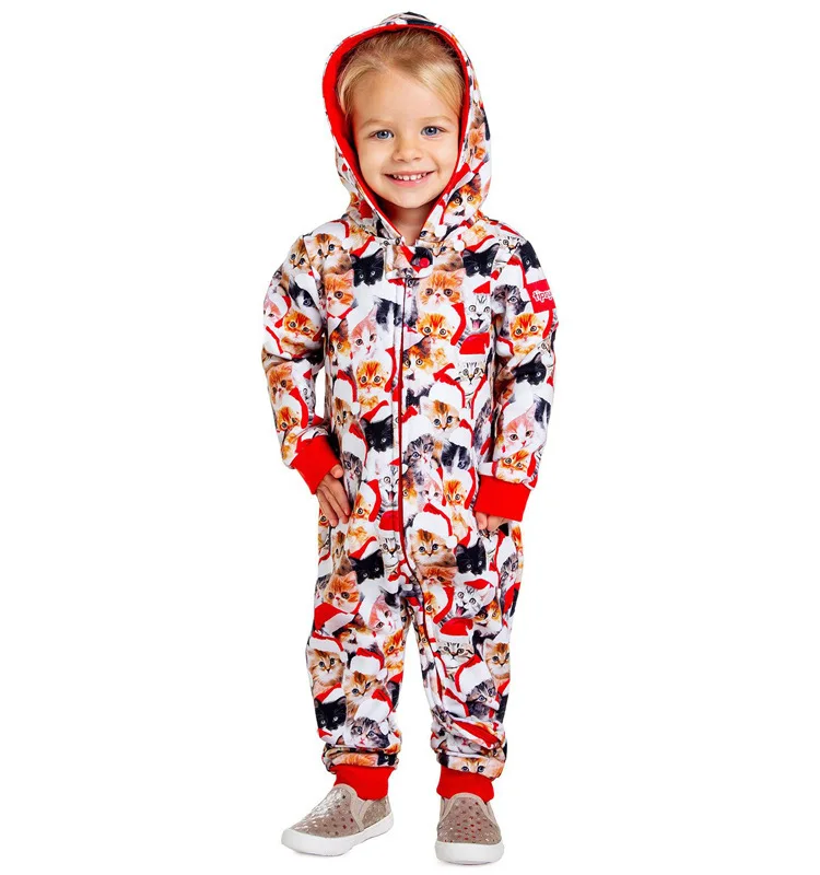 Рождественская семейная Пижама-комбинезон Пижама на молнии с капюшоном для папы