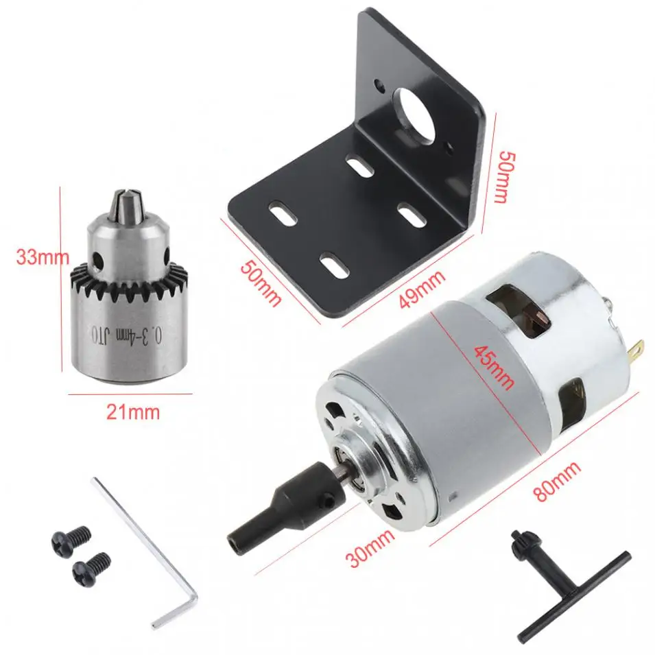 12V-24V 775 шариковый двигатель небольшая скамья дрель с патроном JTO и монтажным