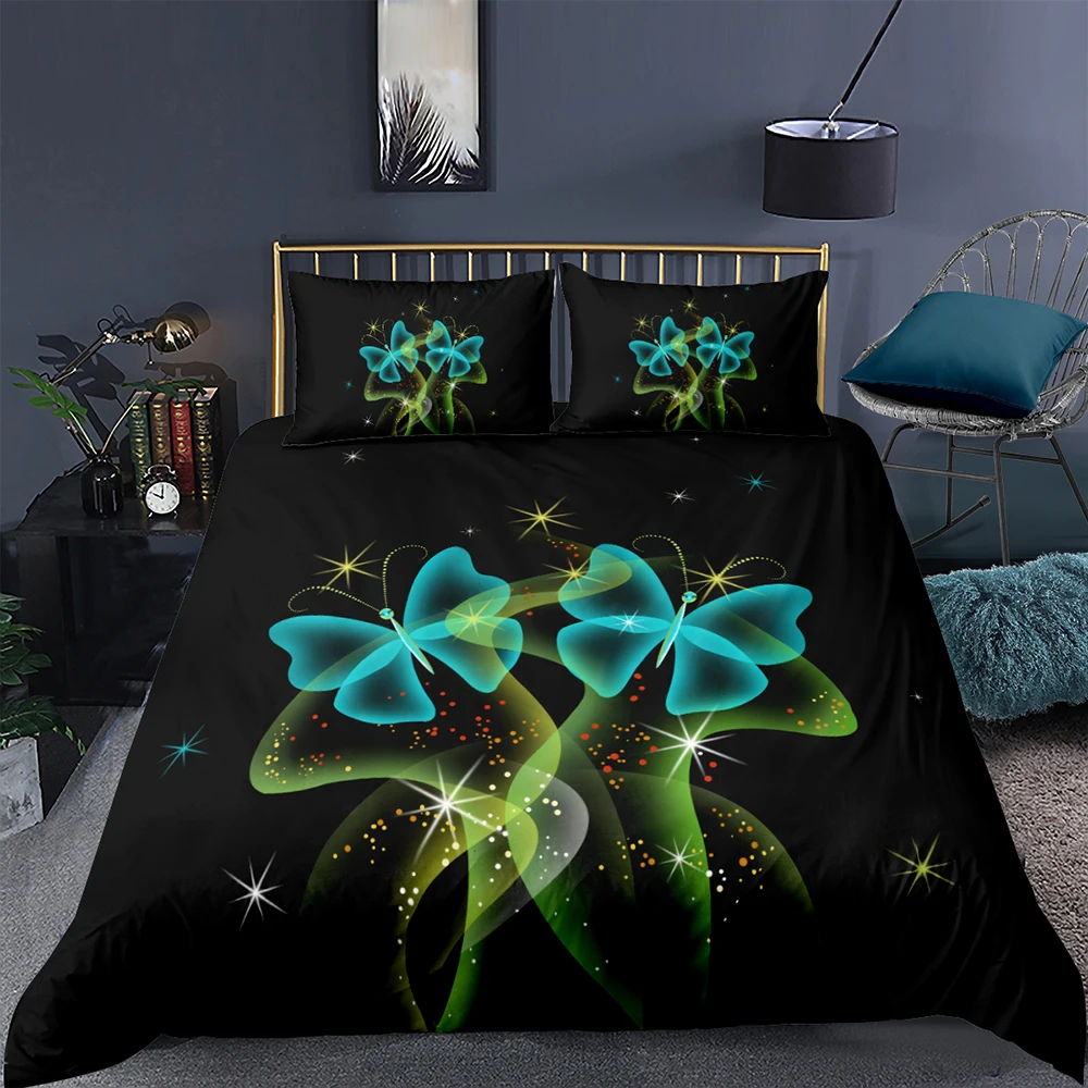 

Butterfly Bedding Set King Size Mysterious Fantasy Duvet Cover 3D Black Queen Twin Full Single Double Unique Design Bed Set