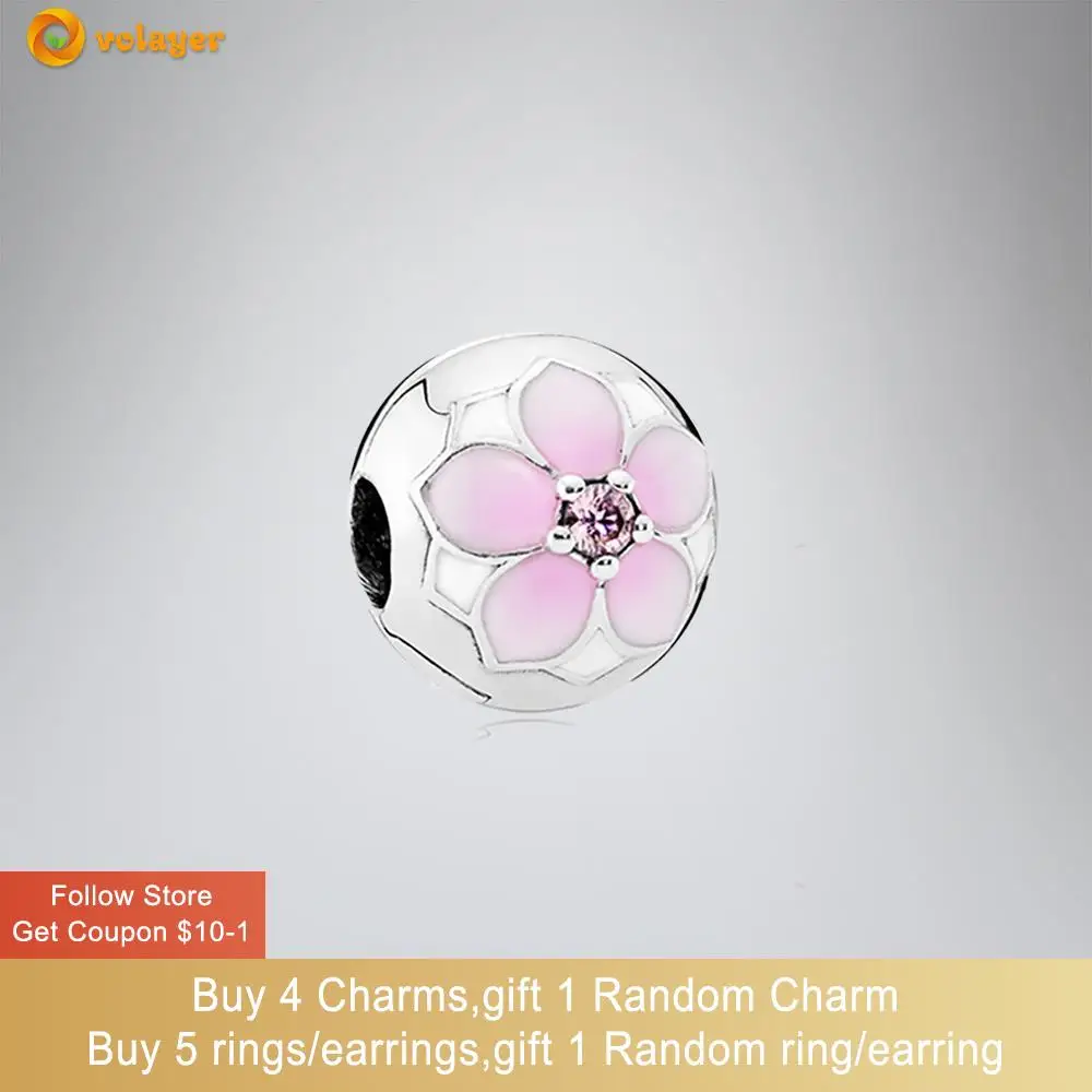 

Volayer 925 Sterling Silver Beads Silver Magnolia Bloom Clip Charms fit Original Pandora Bracelets Women Jewelry Making Gift