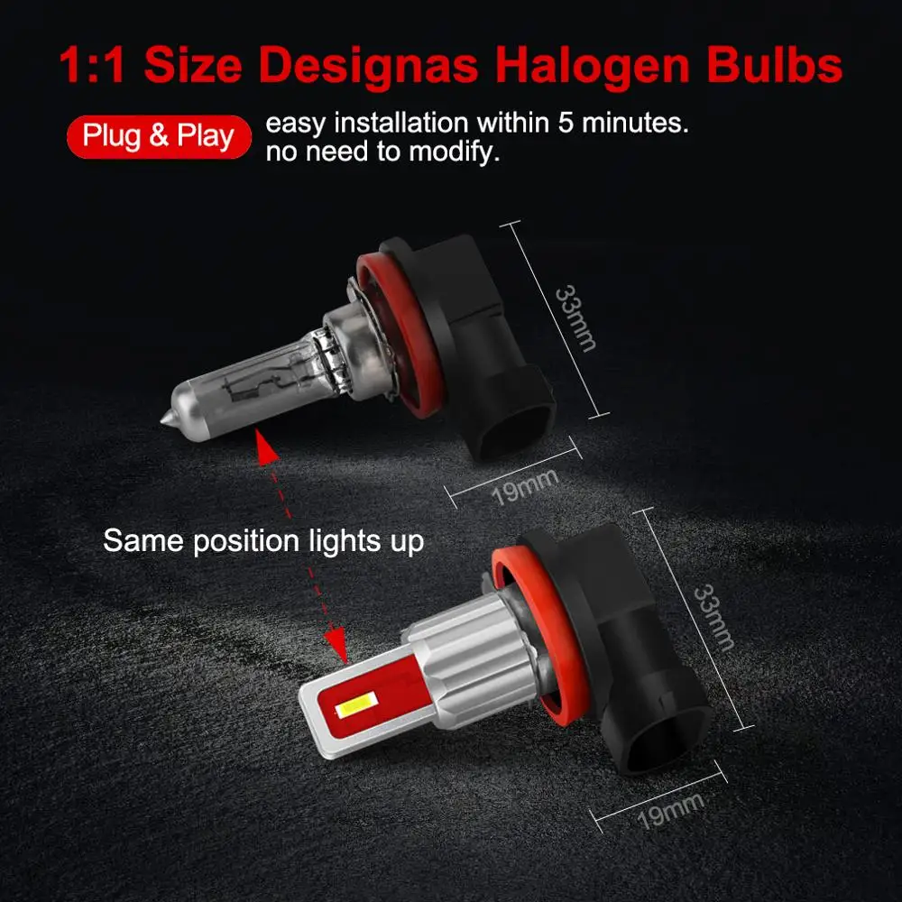 2 шт. H8 H11 светодиодные лампы 9005 HB3 9006 HB4 Led 1800LM со светодиодными кристаллами для