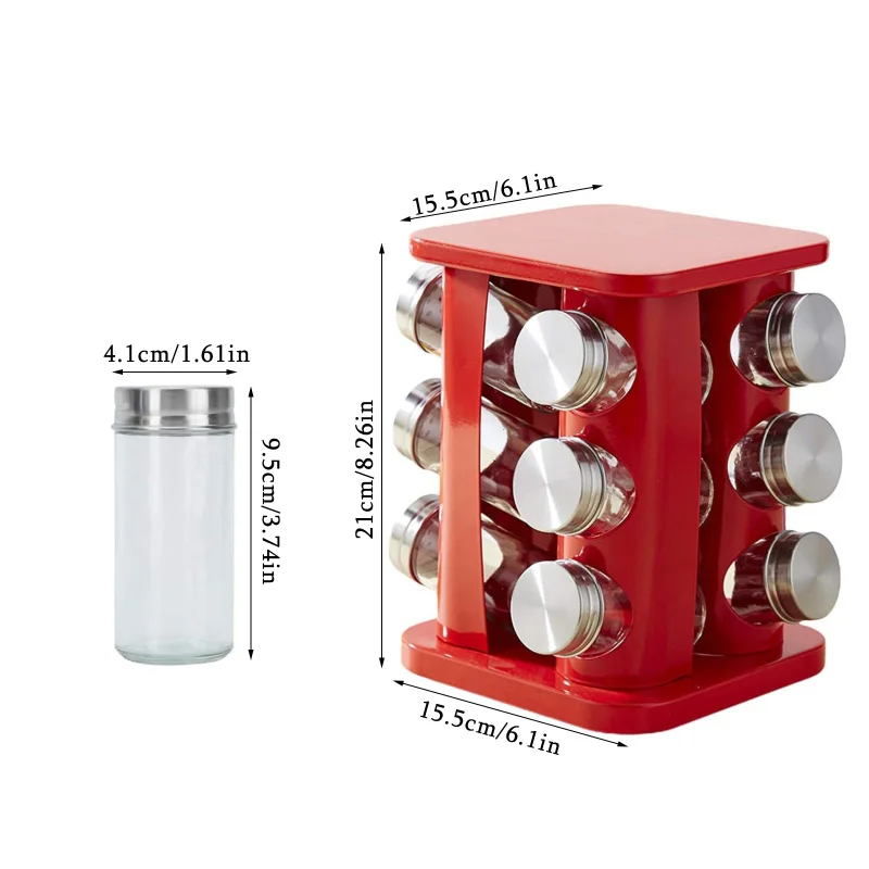 

12-Jar Stainless Steel Seasoning Jar,Spice Jar Stainless Steel Rotating Spice Organizer Holder Container Kitchen Storage Shel