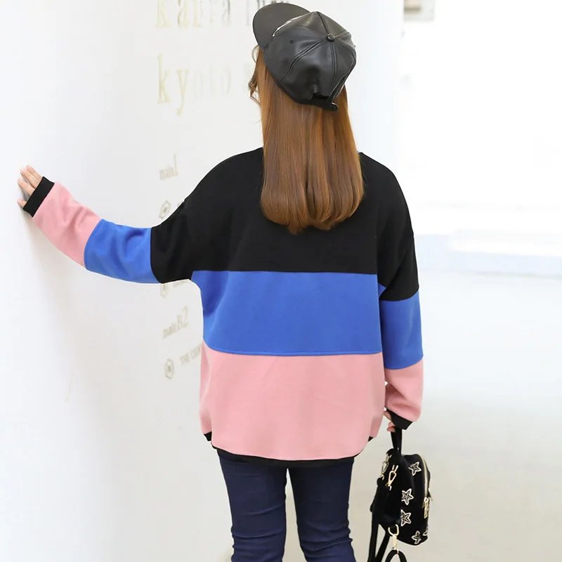 

Plus size women's clothing autumn and winter new fat ladies youthful vitality contrast large size sweater
