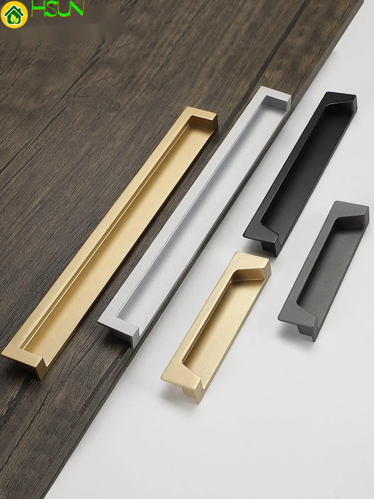 

Nordic black wardrobe door hidden handle American Cabinet Bookcase zinc alloy handle embedded door handle