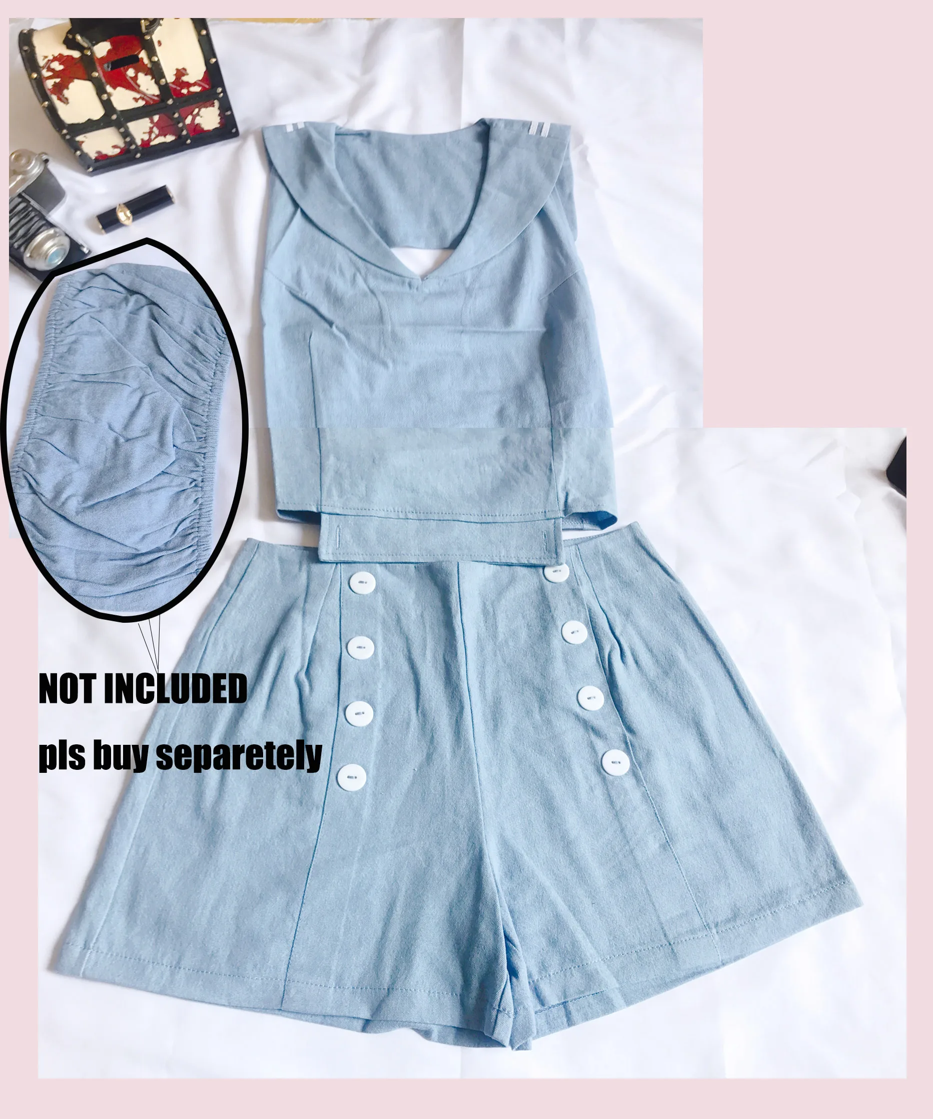 Женский комплект из 2 предметов: футболка без рукавов с матросским воротником и