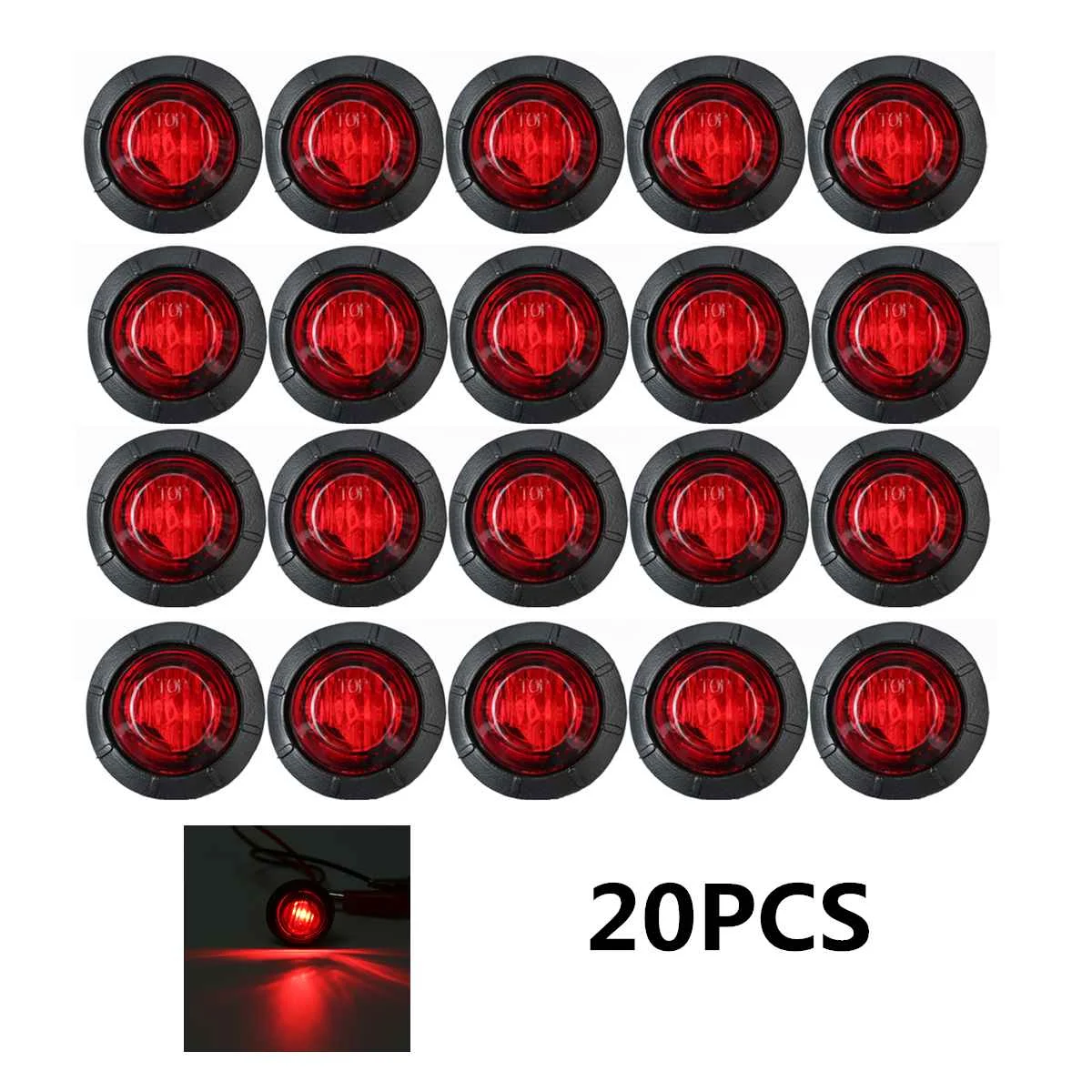 

20pcs Waterproof 24V LED Round Trailer Side Marker Lights Tail Trucks Tractors Clearance Lights Signal Lamp Amber Boat Bus Red