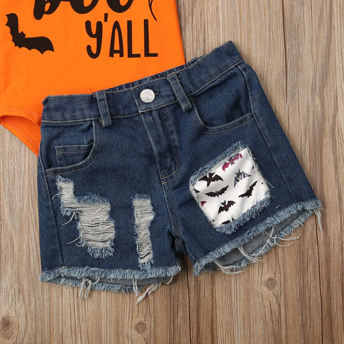 Костюм для косплея новорожденных комбинезон с надписью и оборками джинсовые