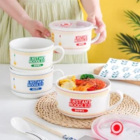 8001100ml japanese sealed instant noodle bowl with lid ceramic soup cup office dormitory bento box kitchen salad bowls
